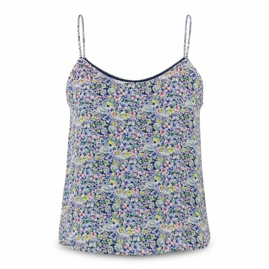 Front view of Mango women’s beige floral polyester basic tank, size M, v-neck