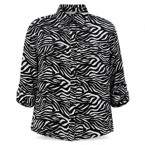 NEXT Womens Black Animal Print Viscose Basic Button-Up Size 10 V-Neck - 3/4 sleeve to long sleeve