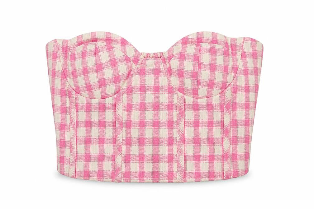 Zara Womens Pink Geometric Cotton Cropped Tank Size 4XL Off the Shoulder - Shirred detail at the back
