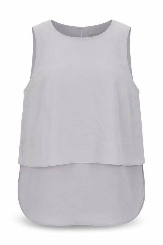 Front view of ASOS women’s grey polyester basic tank, size UK 14, boat neck