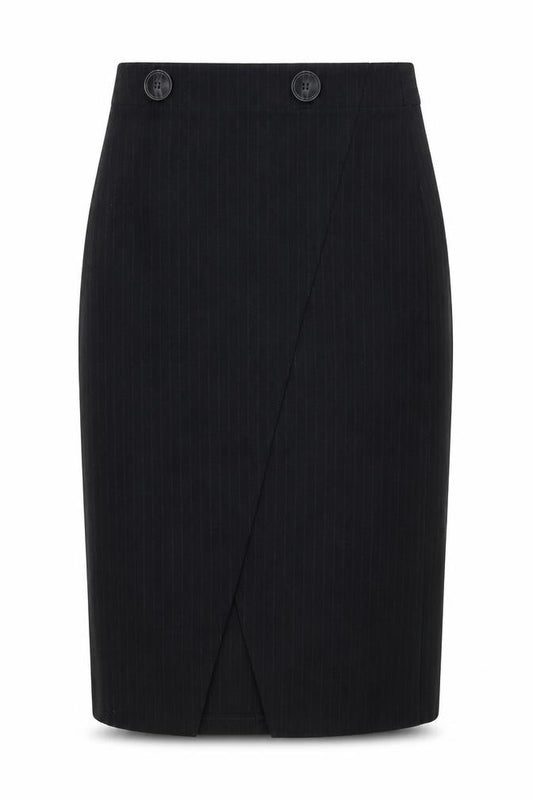 Front view of Topshop women’s blue geometric polyester straight & pencil skirt, size UK 10, button