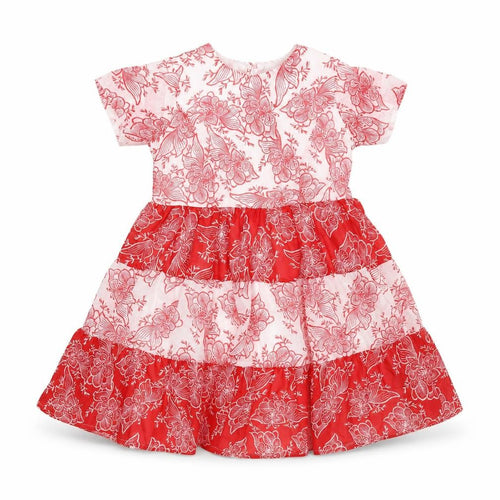 Wednesday's Girl Womens Red Floral Polyester Mini Size S Round Neck Button