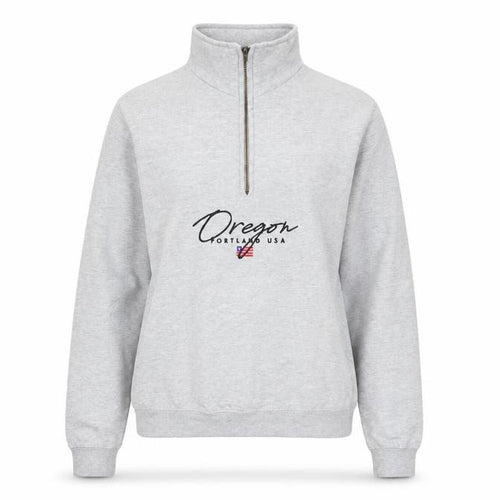 GirlKnowsAll Womens Grey Cotton Pullover Sweatshirt Size S Zip - Oregon Portland