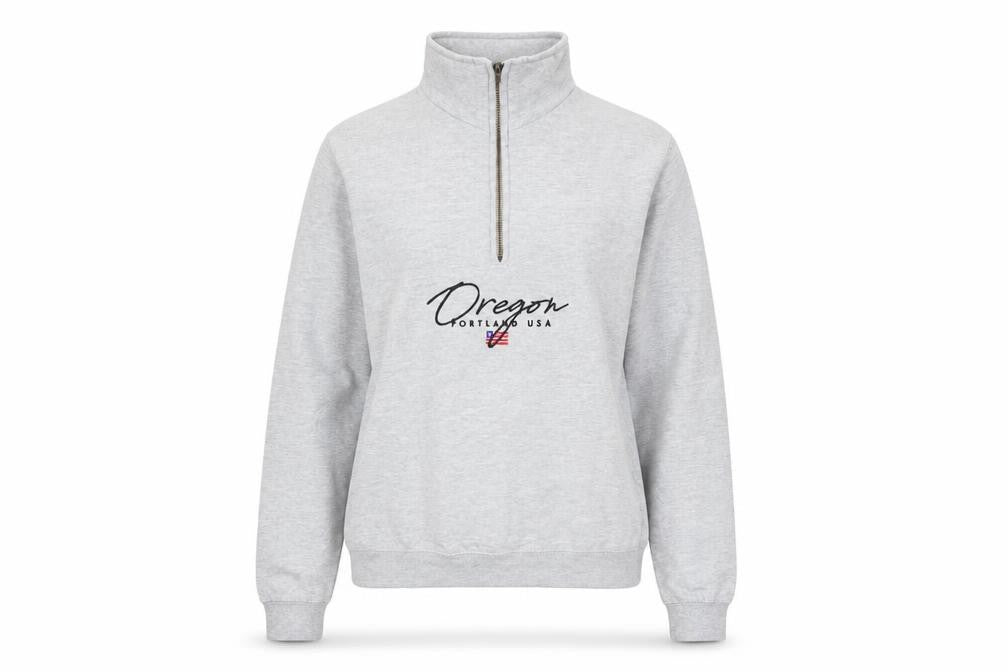GirlKnowsAll Womens Grey Cotton Pullover Sweatshirt Size S Zip - Oregon Portland