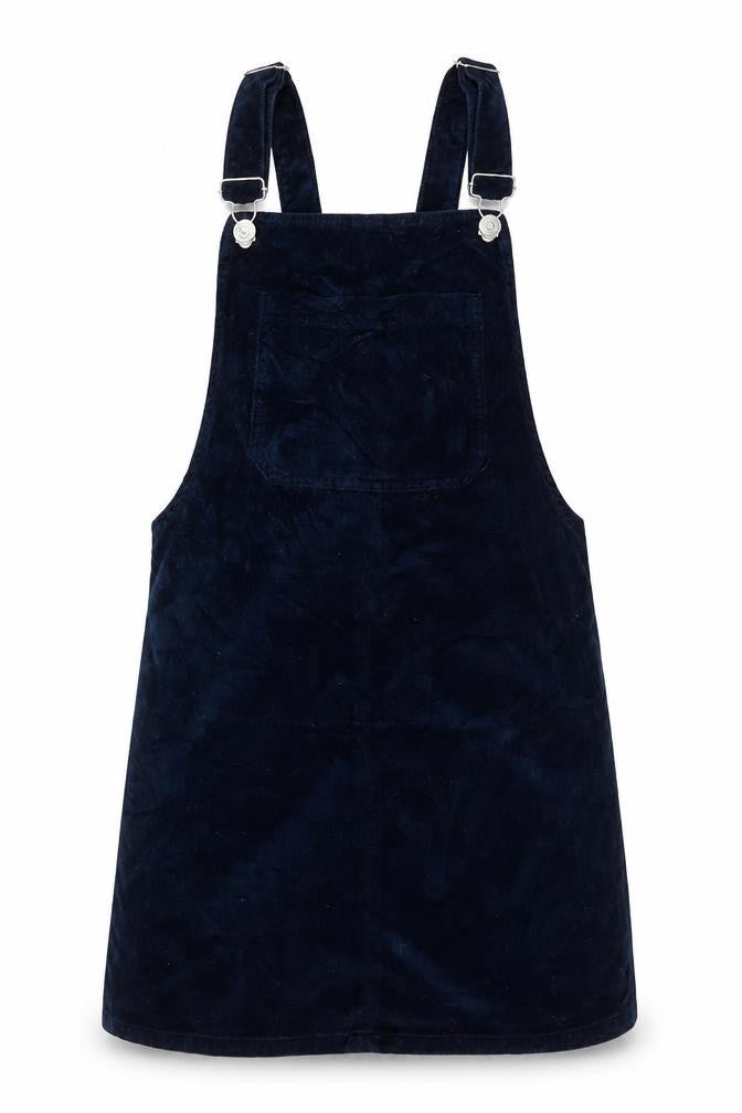 Topshop Womens Blue Cotton Pinafore/Dungaree Dress Size 6 Square Neck Buckle