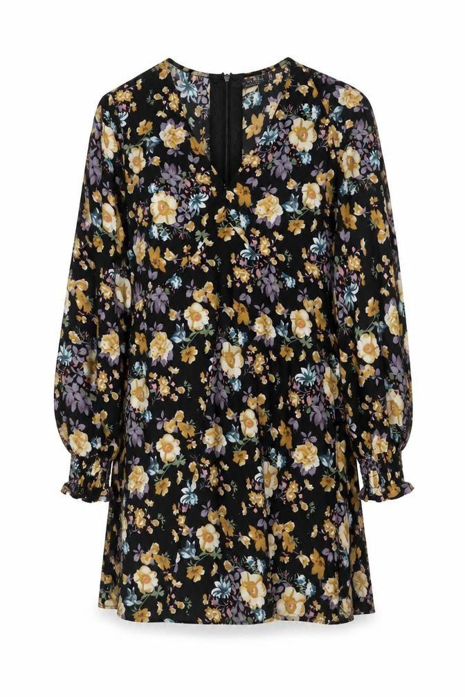 I SAW IT FIRST Womens Black Floral Polyester A-Line Size 12 V-Neck Zip