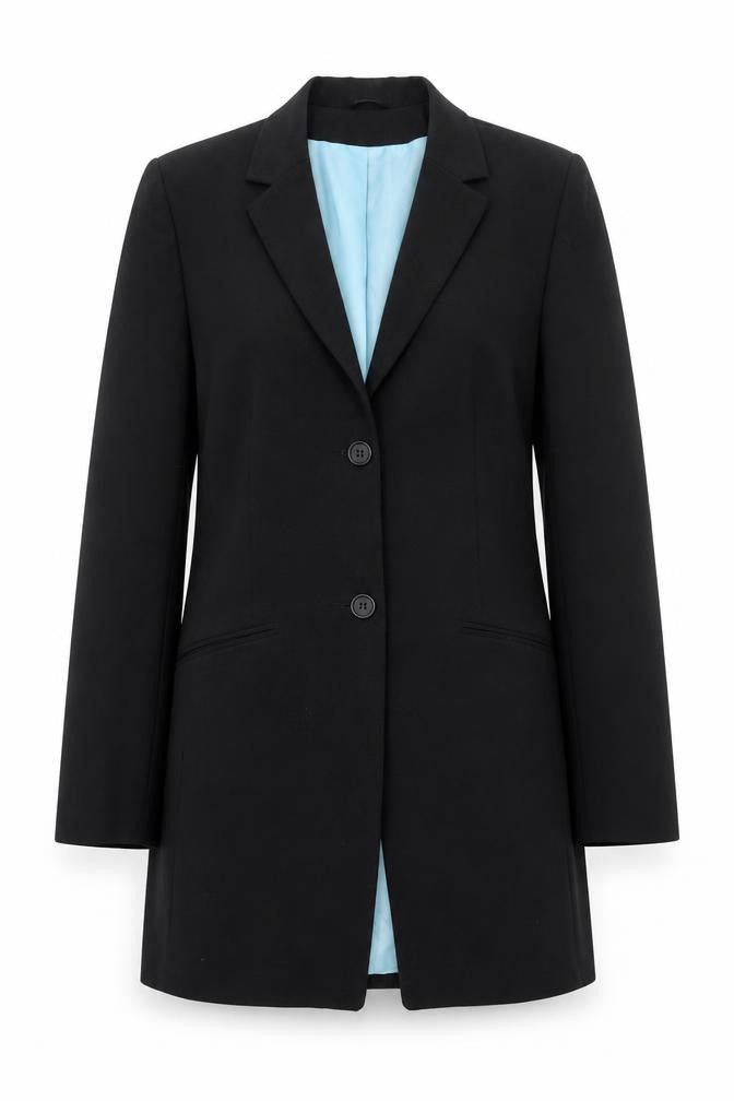 Front view of Dorothy Perkins women’s black polyester jacket blazer, size UK 12