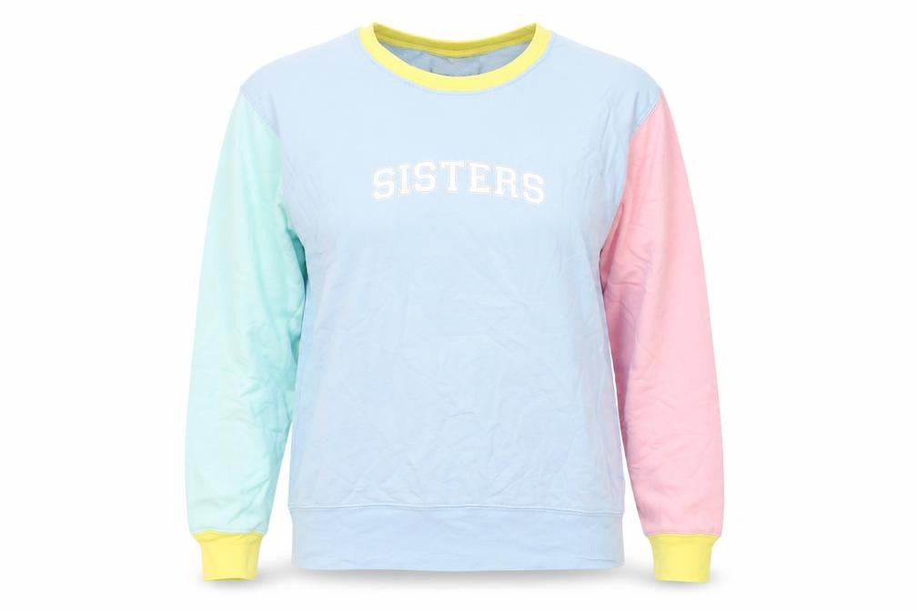 Front view of Sisters Apparel women’s multicoloured cotton pullover sweatshirt, size XS, pullover - sisters