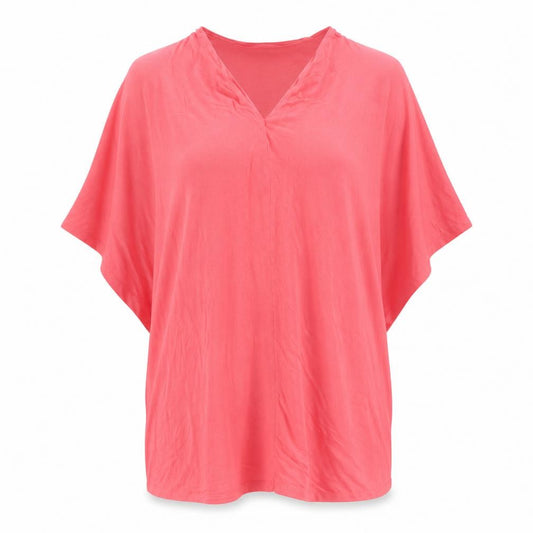 Front view of Principles women’s pink viscose basic blouse, size UK 12, v-neck