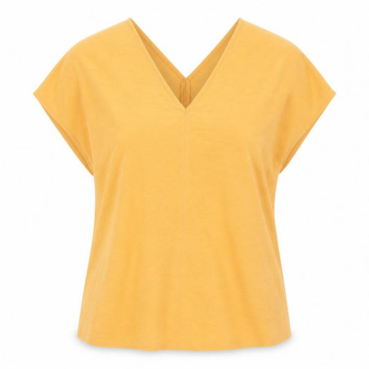 Front view of Primark women’s orange polyester basic blouse, size UK 12, v-neck