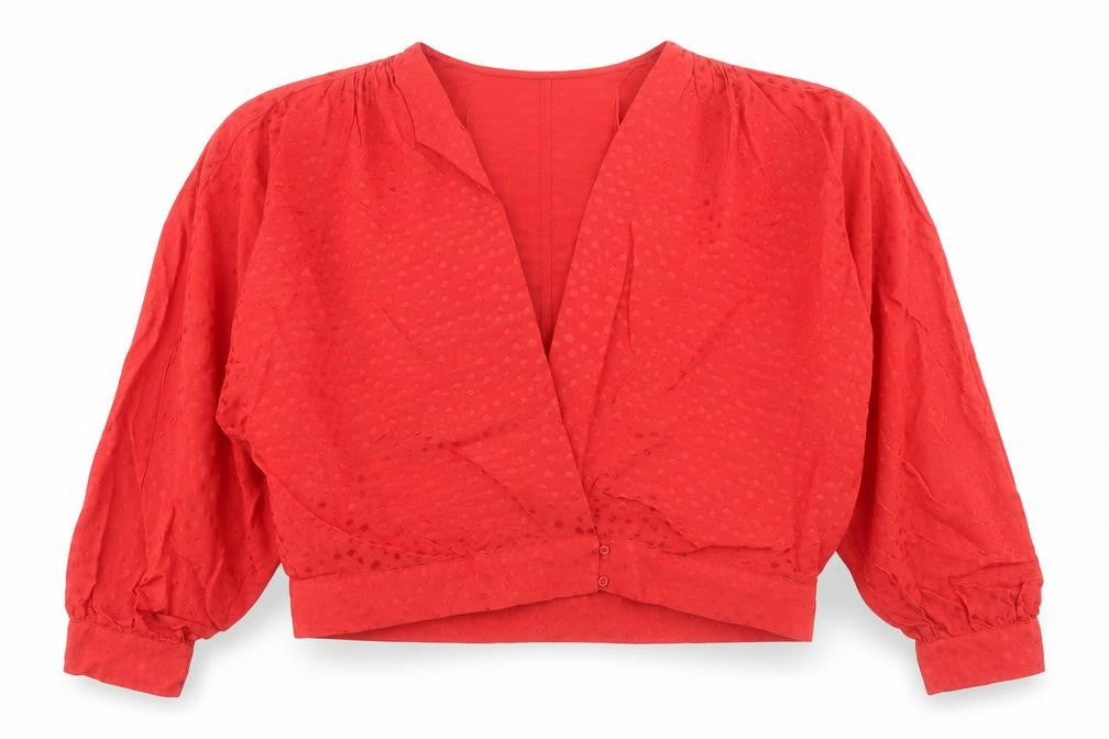 Zara Womens Red Polka Dot Viscose Cropped Blouse Size L V-Neck
