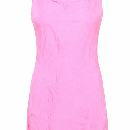 Bershka Womens Pink Viscose Slip Dress Size M Square Neck Pullover