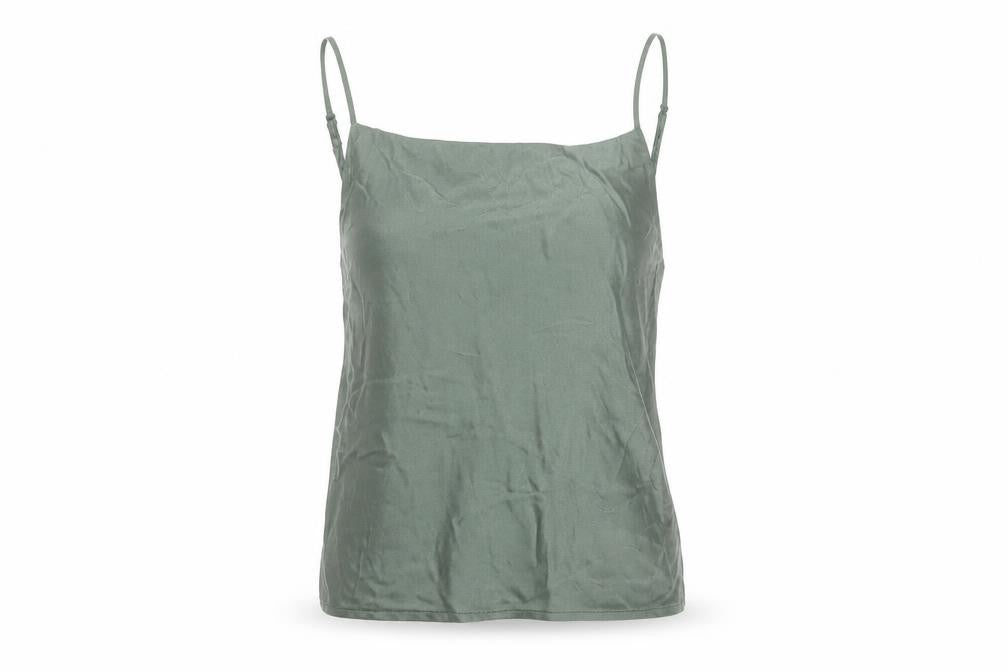 Front view of Zara women’s green viscose camisole tank, size S, square neck