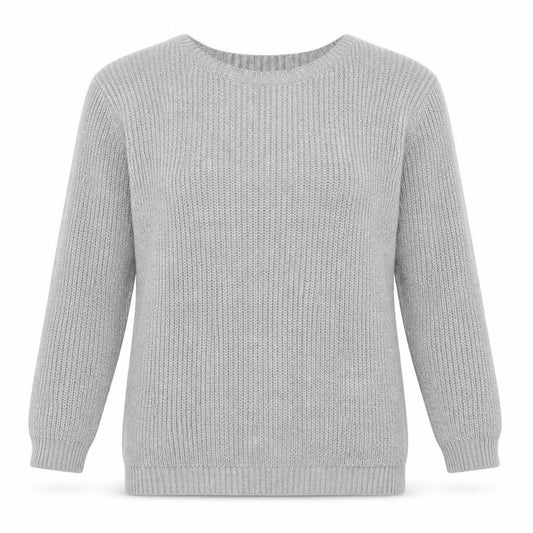 Front view of Boohoo women’s grey round neck acrylic jumper, size S