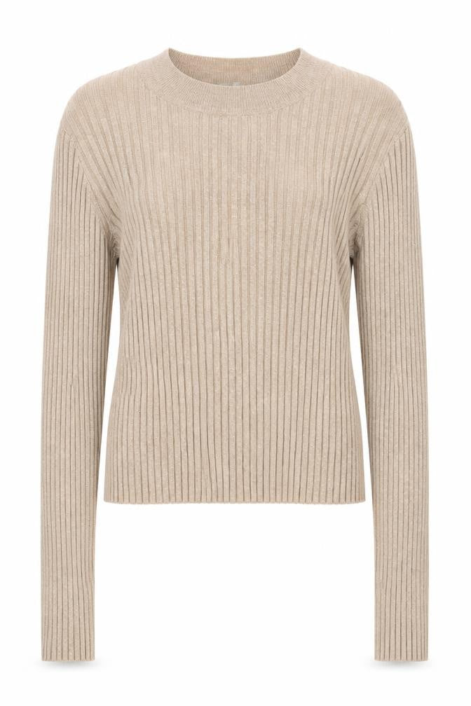 Front view of ASOS women’s beige round neck viscose jumper, size UK 14