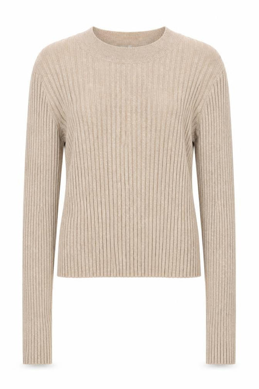 Front view of ASOS women’s beige round neck viscose jumper, size UK 14