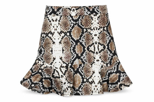 Front view of PRETTYLITTLETHING women’s multicoloured geometric polyester trumpet skirt, size UK 8