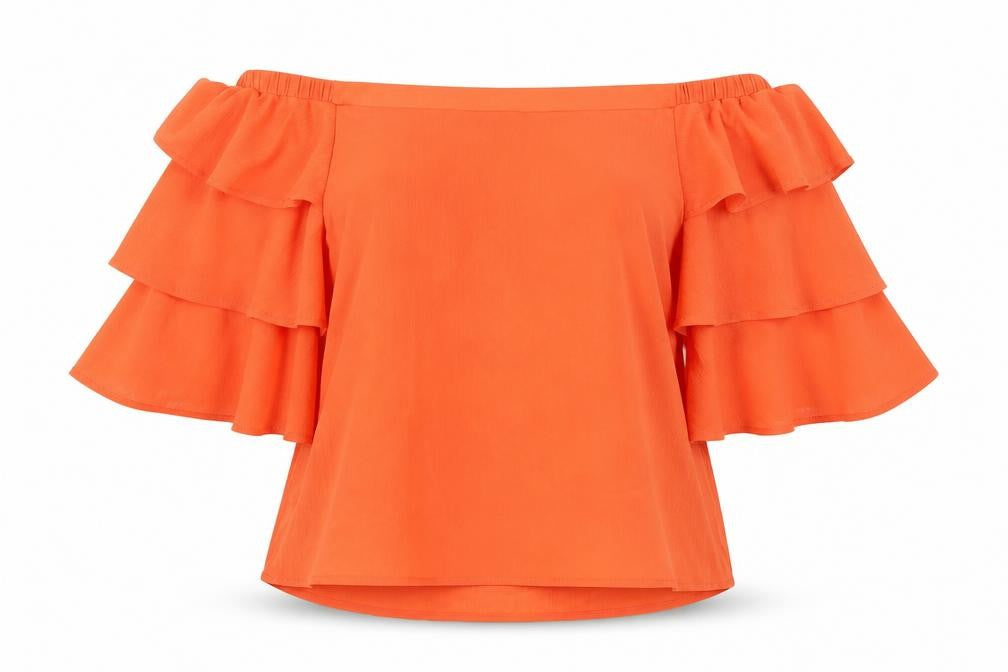 New Look Womens Orange Polyester Basic Blouse Size 8 Off the Shoulder