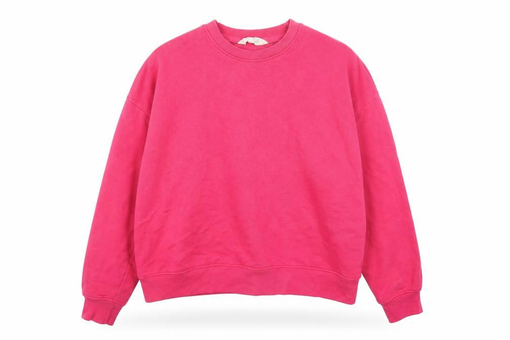 Front view of Primark women’s pink cotton pullover sweatshirt, size S, pullover