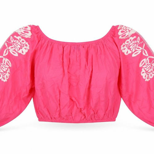 Marks and Spencer Womens Pink 100% Cotton Cropped T-Shirt Size 16 Off the Shoulder - Flower Details