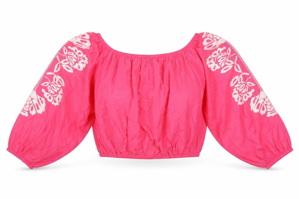 Marks and Spencer Womens Pink 100% Cotton Cropped T-Shirt Size 16 Off the Shoulder - Flower Details