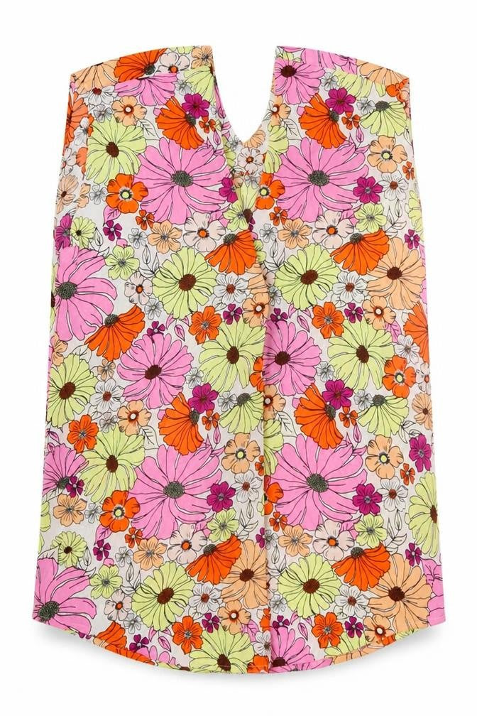 Front view of Marks & Spencer women’s multicoloured floral polyester basic tank, size UK 6, v-neck