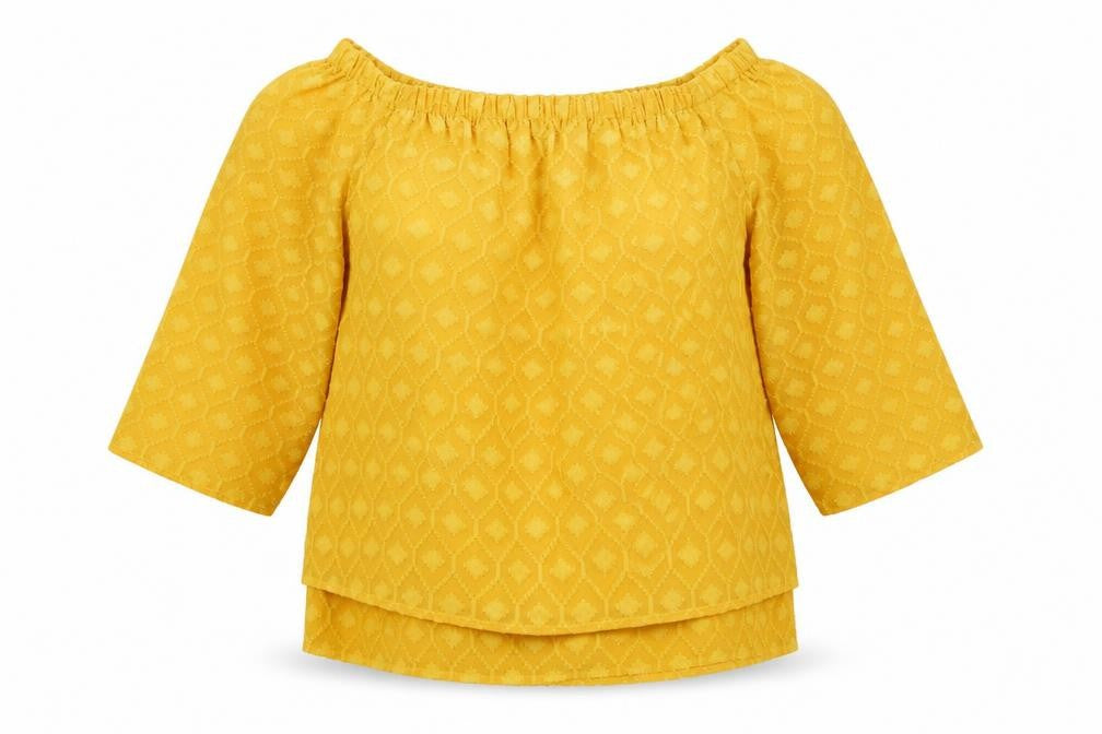 Tu Womens Yellow Geometric Polyester Basic Blouse Size 12 Boat Neck