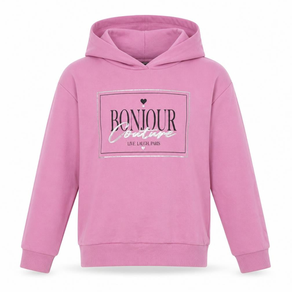 Front view of Very girls’ pink polyester pullover hoodie, size 11, years pullover