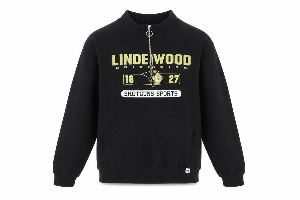 Front view of Preworn men’s black polyester pullover sweatshirt, size XS
