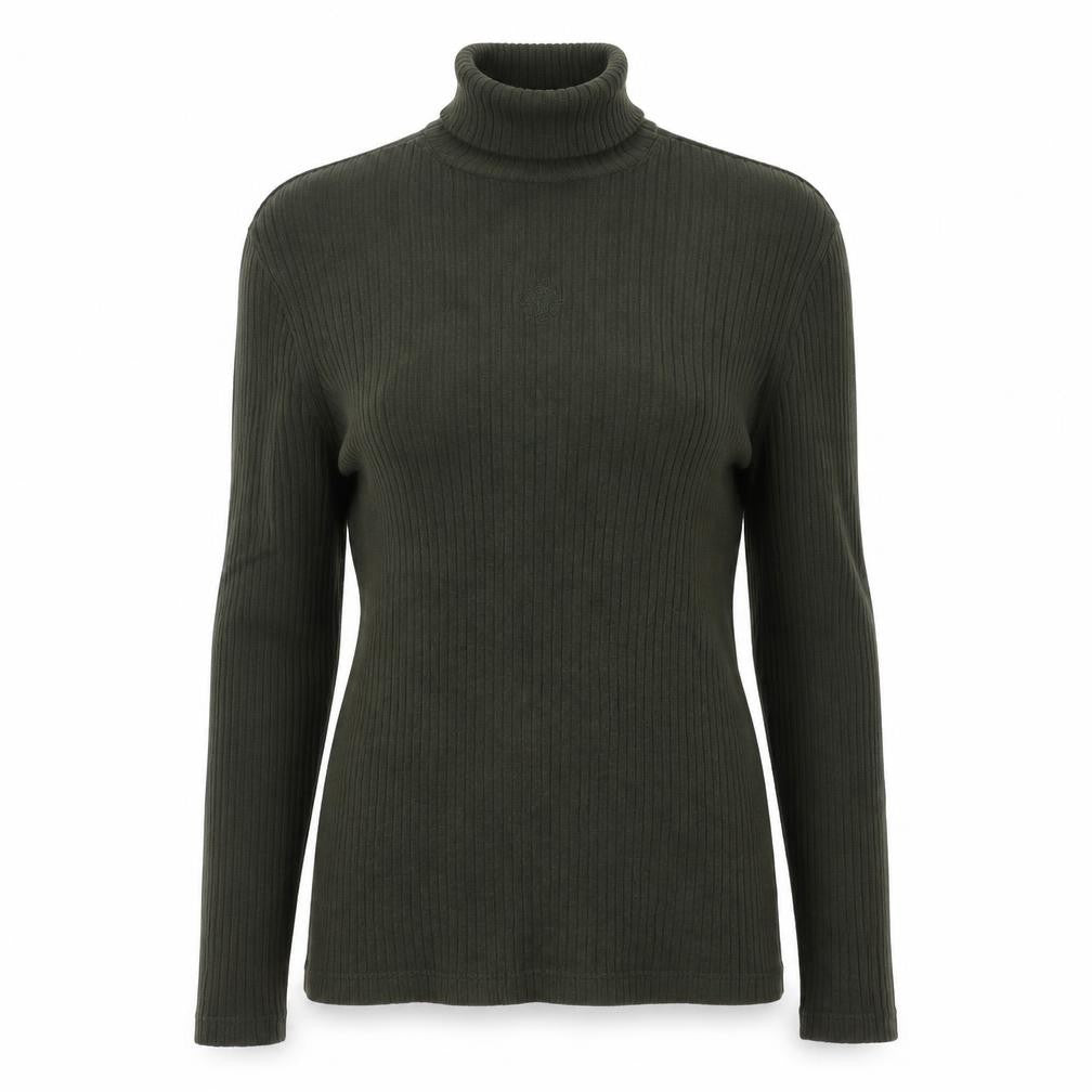 Front view of Choise women’s green roll neck cotton jumper, size S