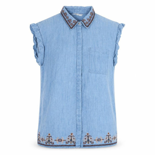 Front view of Tu women’s blue cotton basic button-up, size UK 10, collared
