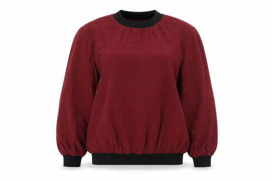 Front view of ASOS women’s red round neck polyester jumper, size UK 8