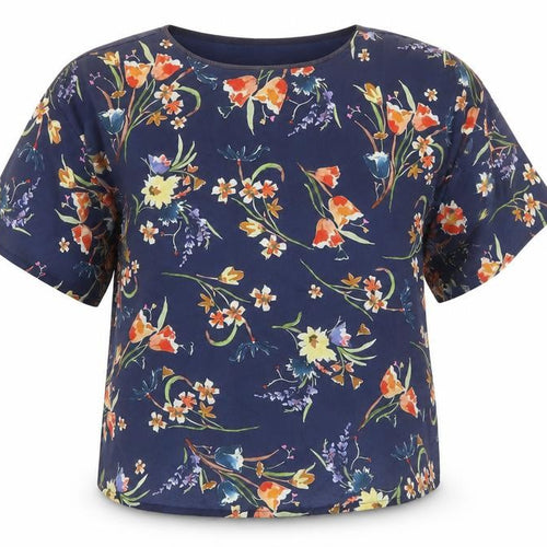 Mango Womens Blue Polyester Basic Blouse Size S Round Neck