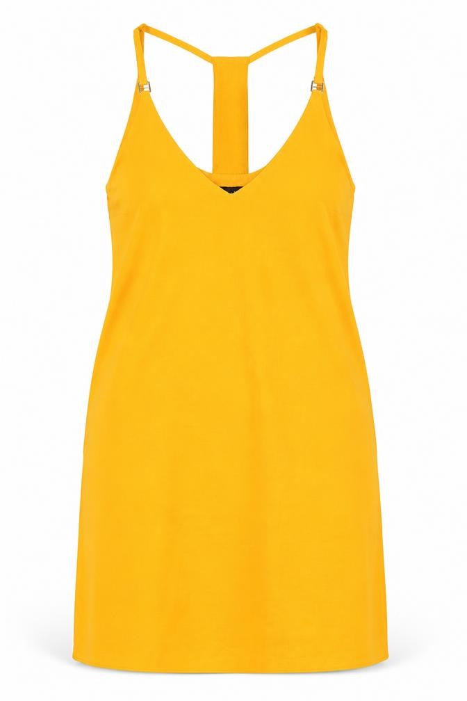 New Look Womens Orange Polyester Tank Dress Size 8 V-Neck Magnetic
