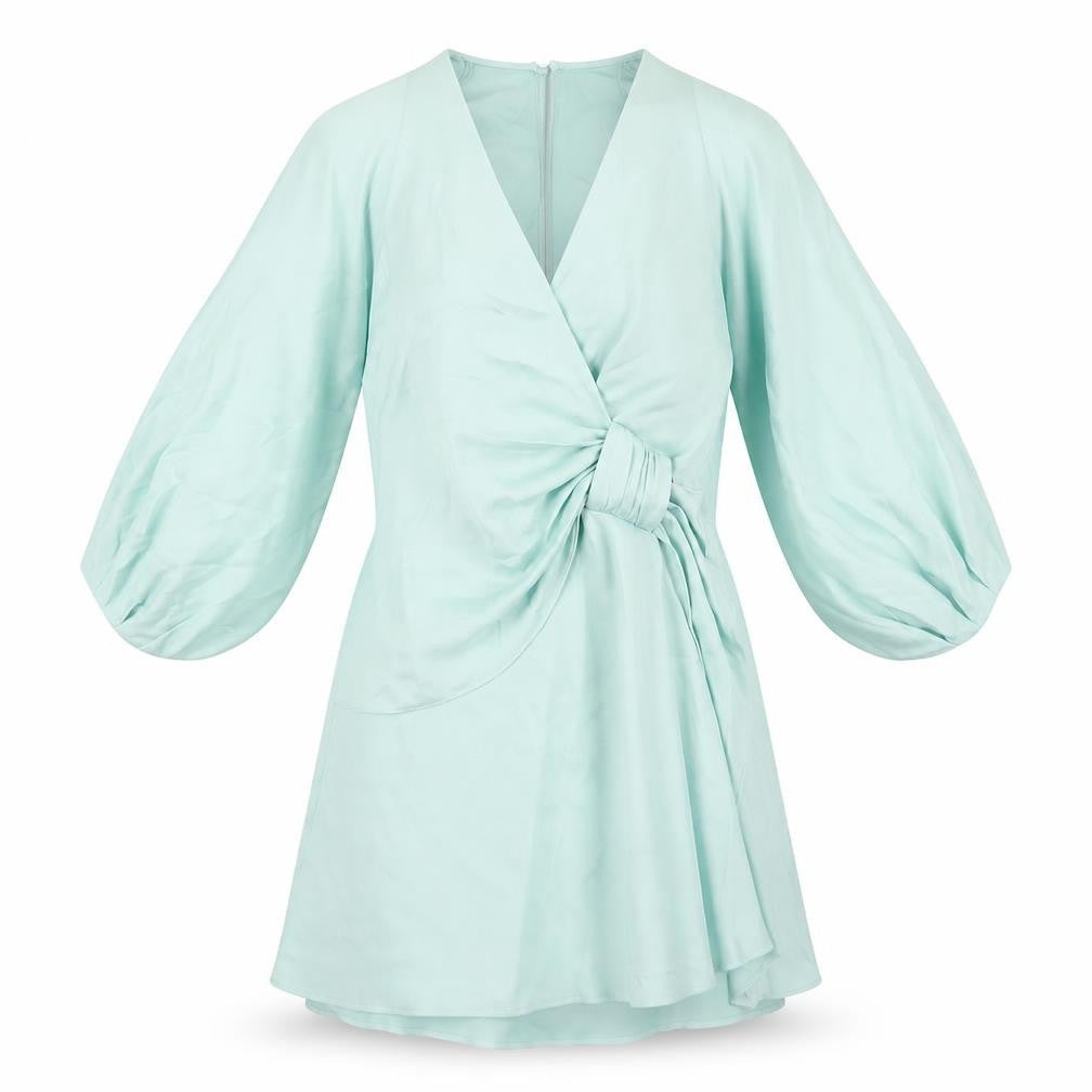 Front view of Zara women’s green polyester fit & flare, size XS, v-neck button