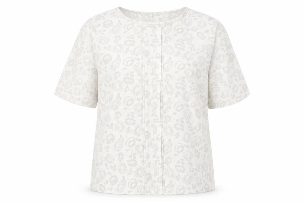 Front view of Marks & Spencer women’s grey geometric polyester basic t-shirt, size UK 14, round neck