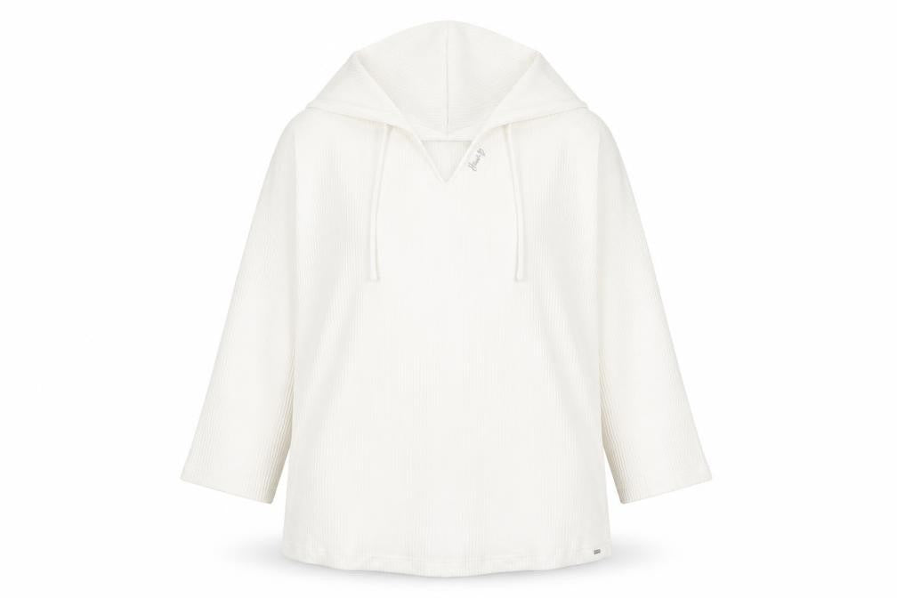Front view of F&F women’s white v-neck polyester jumper, size UK 20