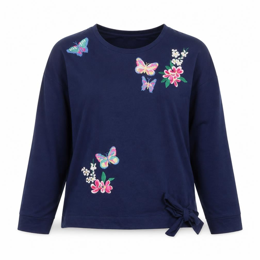 Altitude Womens Blue Cotton Basic T-Shirt Size 10 Round Neck - Butterfly Knot Front