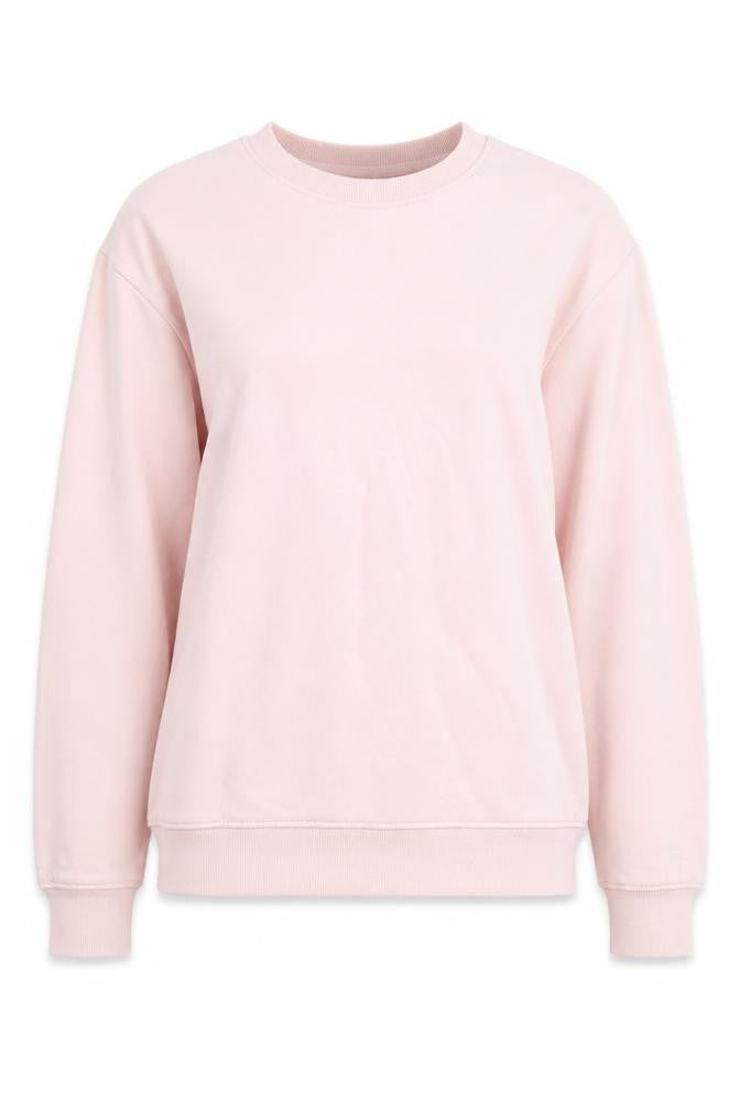 Front view of H&M women’s pink cotton pullover sweatshirt, size S, pullover