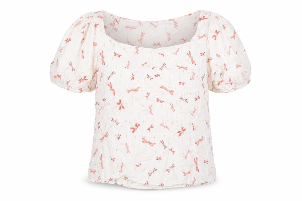 Front view of Papaya women’s white geometric viscose basic blouse, size UK 10, scoop neck