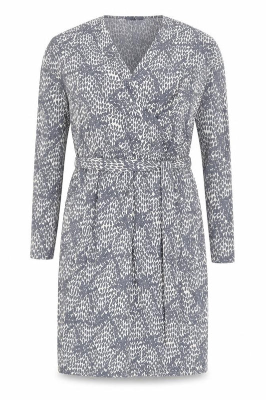 Front view of Gap women’s blue geometric polyester a-line, size M, v-neck pullover