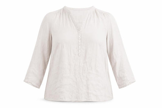Front view of H&M women’s pink polyester basic blouse, size M, v-neck - shirred detail on the back