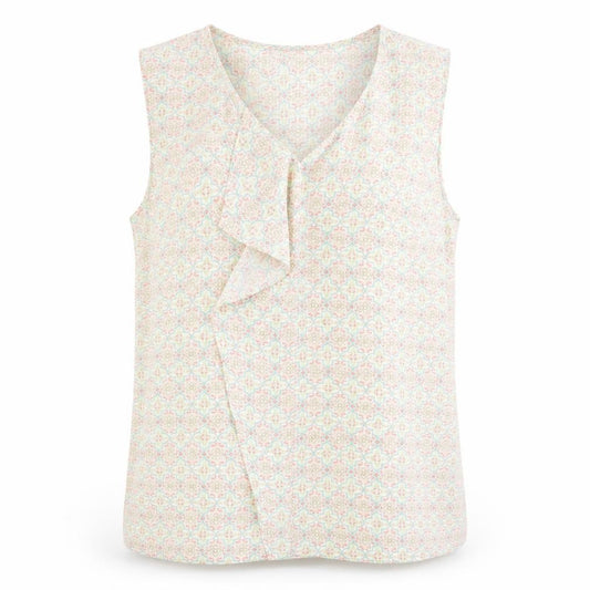 Front view of Next women’s multicoloured geometric polyester basic blouse, size UK 12, v-neck