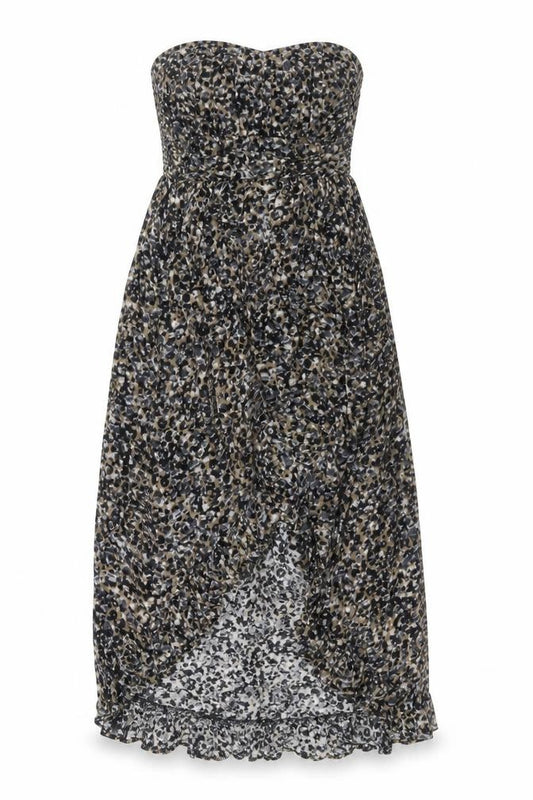 Front view of Mimi Chica women’s multicoloured animal print viscose a-line, size M, off the shoulder pullover