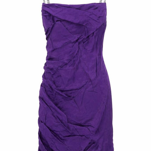 Zara Womens Purple Viscose Slip Dress Size XS Square Neck Zip - Chain Detail Straps