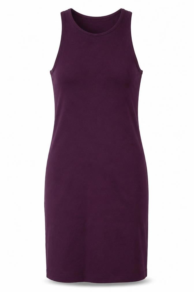 Front view of H&M women’s purple polyester tank dress, size S, round neck pullover