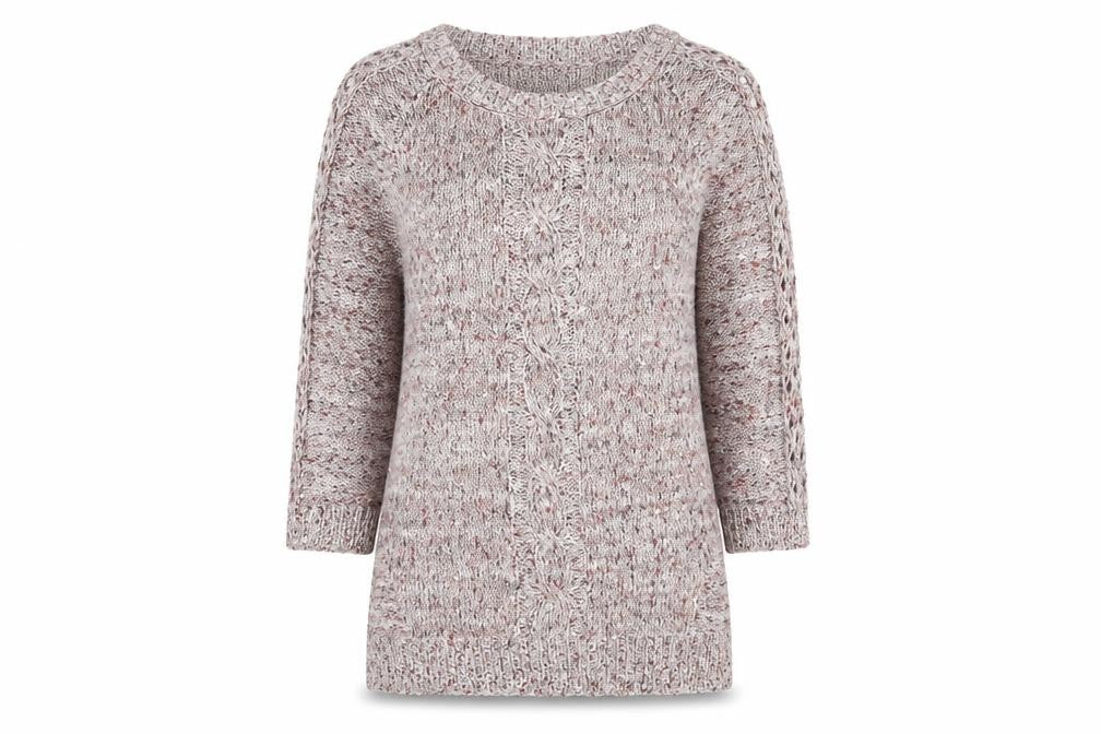 Front view of David Emanuel women’s pink round neck polyester jumper, size XS