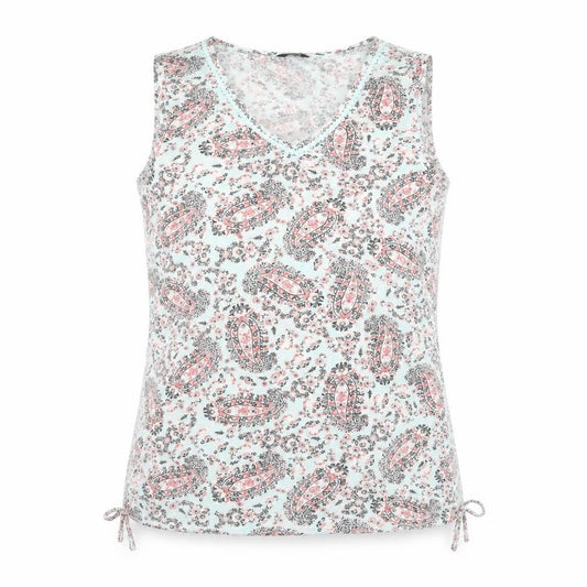 Front view of M&Co women’s multicoloured geometric polyester basic tank, size UK 16, v-neck