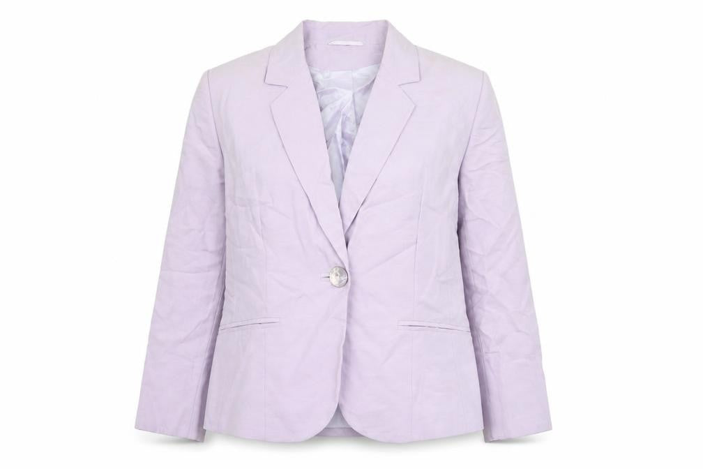 Front view of Monsoon women’s purple viscose jacket suit jacket, size UK 14