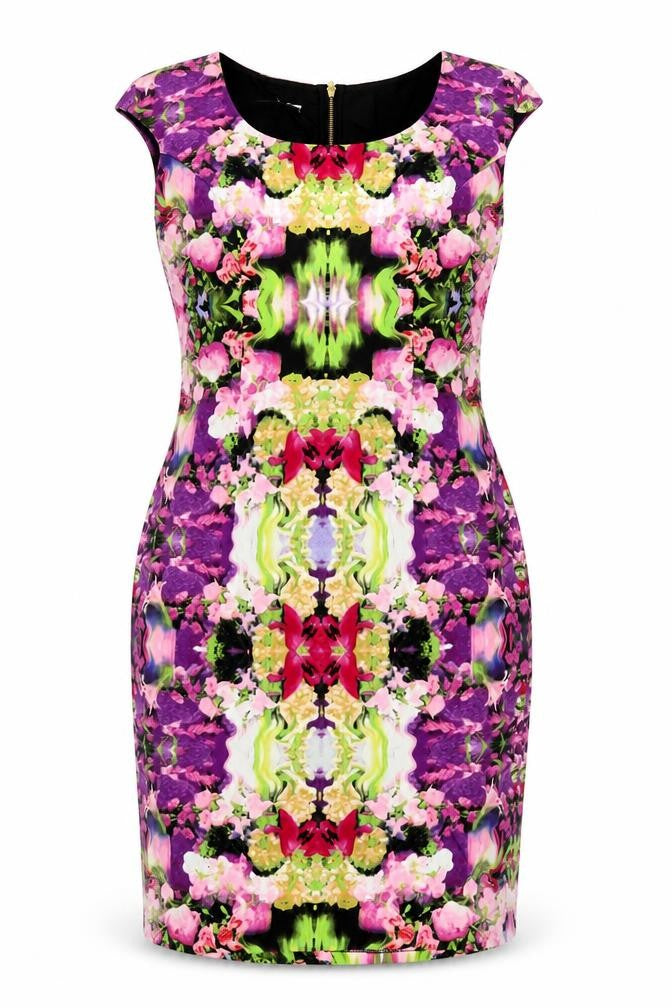 Maggy London Womens Multicoloured Geometric Cotton Pencil Dress Size 8 Boat Neck Zip